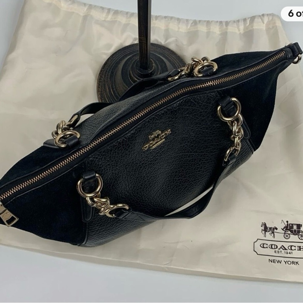 Coach Black Leather and Suede Shoulder Bag with Gold Hardware - Picture 8 of 16